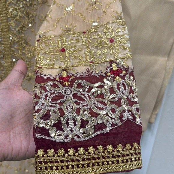 New Pakistani Indian Ethnic wedding EiD party shalwar kameez maroon & gold #589 - Picture 5 of 10